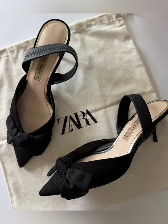 Zara Shoes - Zara Basic Black Slingback Pumps Bow Pointed Toe EU 39 US 8